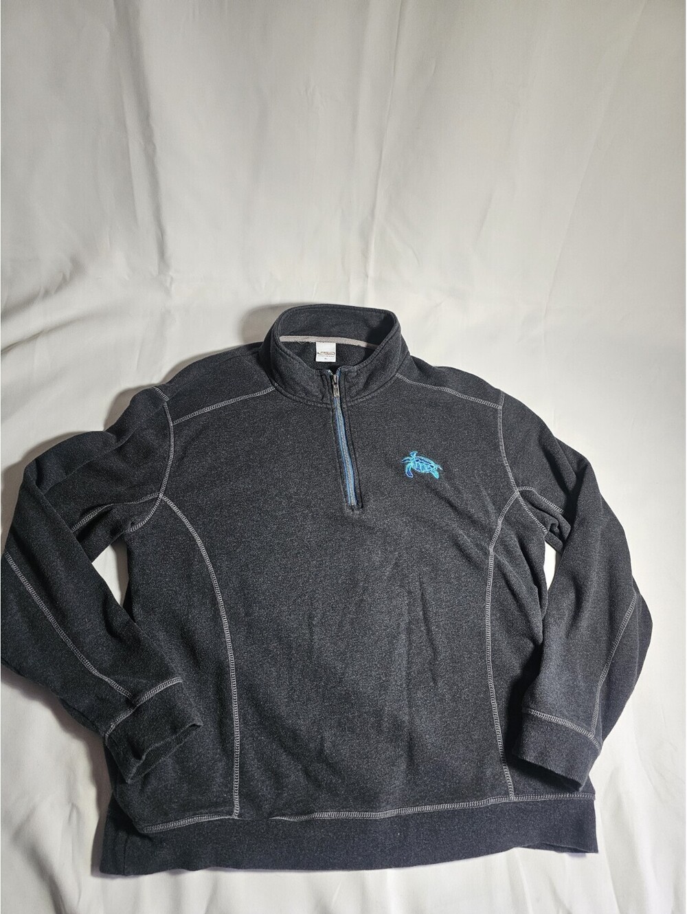Crazy Shirts 1/4 Zip Pullover Sweater Mens XL heather blue Turtle Logo Hawaii